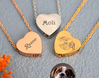 Hjärtformad urnahalsband för husdjur, halsband för förlust av husdjur, askhållare för husdjur, tassavtryckssmycken, aska för förlust av husdjur, sorgegåva, graverad namngåva