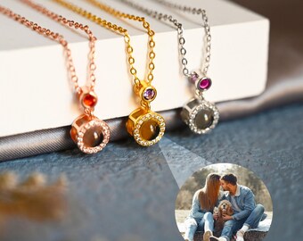 Custom Photo Projection Necklace With Birthstone,Pet Memorial Photo Necklace,Birthday Gift,Christmas Gift,Pet Necklace for her,Wedding Gift