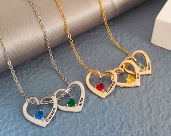 Custom Family Heart Pendant Necklace,Birthstone Heart Name Necklace,Couples Necklace,Handmade Jewelry for her,Christmas gift,Birthday Gift