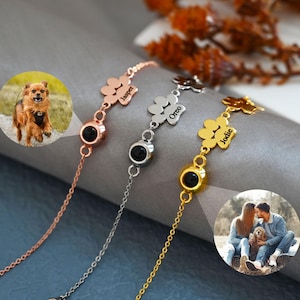 Engraved Pet Name Bracelet with Photo,Dog Picture Projection Bracelet,Pet Memorial Gift,Pet Lover Gift for her,Christma Gift,Bubble Bracelet