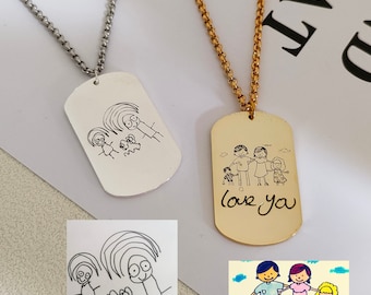 Custom Photo Dog Tag,Engraved Men's Dog Tag Necklace,Handwriting Picture Necklace,Gift for Him,Anniversary Christmas gift,wedding gift