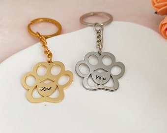 Personalised Paw Keyring,Pet Keyring, Custom Name Keychain,Keyring Accessory, Personalised Cat Keyring, Gift For Dad, Gift For Mum