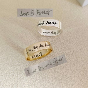Anello personalizzato con scrittura a mano, fascia larga con scrittura a mano, regalo ricordo, fedi nuziali, regalo di coppia, anello con nome, anello con firma, regalo per lei