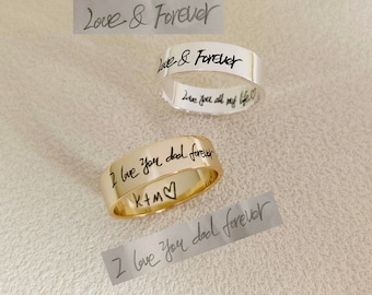 Anillo de escritura a mano personalizado, banda ancha de escritura a mano, regalo de recuerdo, alianzas de boda, regalo para parejas, anillo con nombre, anillo de firma, regalo para ella