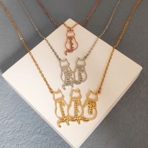Collar con nombre de gato personalizado, regalo conmemorativo de gato personalizado, joyería con letras, collar con nombre, regalo para amantes de las mascotas, collar con silueta de gato, regalo para ella