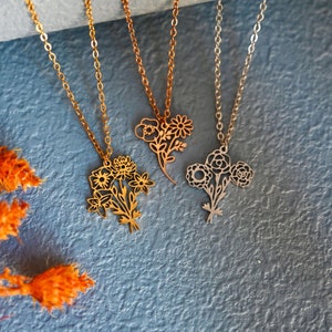Benutzerdefinierte mehrere Birthflower Halskette, Gold Geburt Blumenstrauß Halskette, personalisierte Geburtstagsgeschenk, Familie Weihnachtsgeschenk, Muttertagsgeschenk