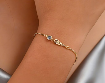 Braccialetto con pietra portafortuna ad ala d'angelo, regalo per angelo custode, braccialetto di condoglianze per aborto spontaneo, regalo con pietra portafortuna in oro, regalo per la perdita di un neonato, regalo di compleanno