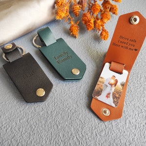 Portachiavi in pelle con foto personalizzata, accessorio da uomo, regalo personalizzato per lui, regalo per la festa della mamma, regalo per la festa del papà, regalo per lo sposo, portachiavi di coppia