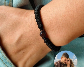 Pulsera de proyección de fotos personalizada, pulsera de cuerda trenzada, pulsera de imagen, pulsera de novio, regalo para él, joyería conmemorativa, regalo del día del padre