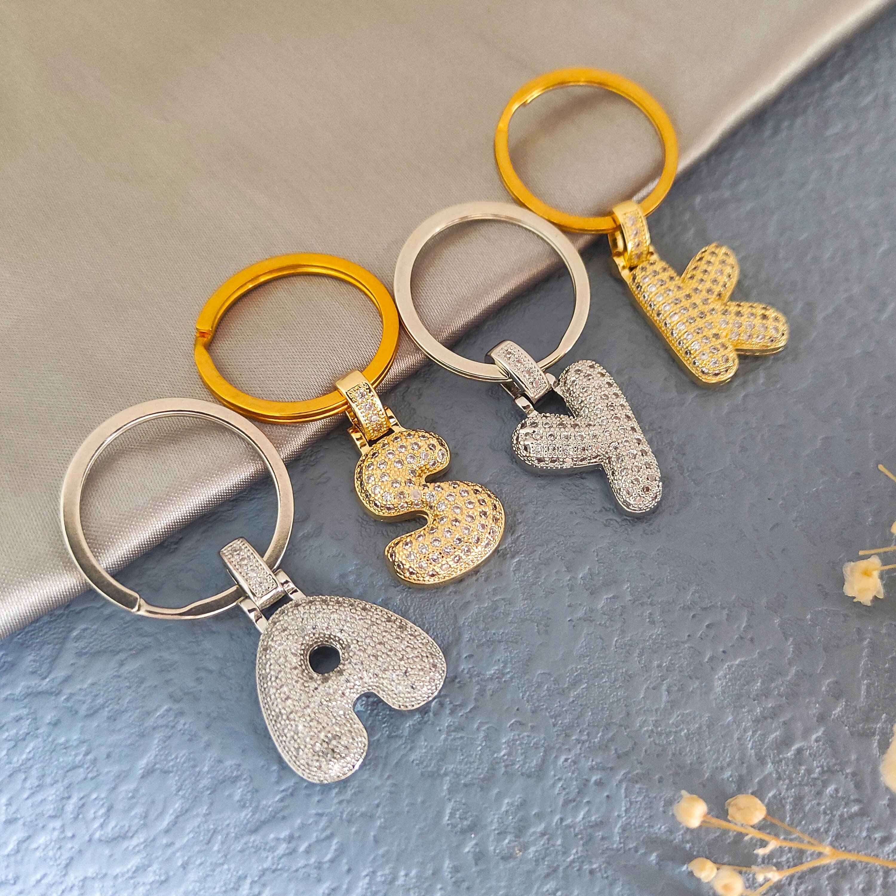 Personalized Gold Bubble Initial Keychain - Cute Bag Charm For Women, Letter A-Z Key Ring Purse Accessory