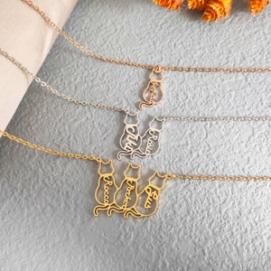 Collar con nombre de gato personalizado, regalo conmemorativo de gato personalizado, joyería con letras, collar con nombre, regalo para amantes de las mascotas, collar con silueta de gato, regalo para ella