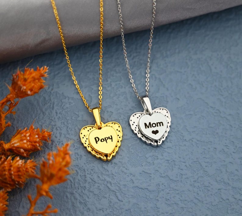 Anpassat halsband med dolt namn och skyddsängelvingar, hjärtformat hänge, diamantbesatt fotohalsband, minnessmycken, present till henne bild 3