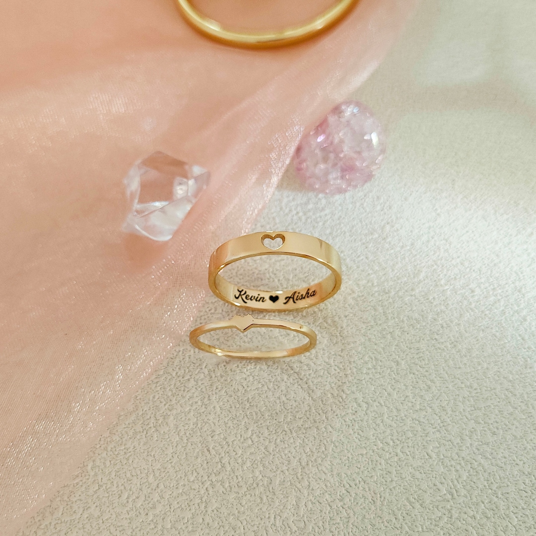 Personalized Couple Rings,engraved Ring Set,heart Matching Rings ...