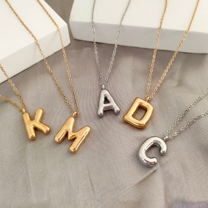 Collar con letra de globo, colgante inicial con pavé de burbujas, collar con letra de oro 3D, collar de burbujas personalizado, regalo para ella, collar con monograma
