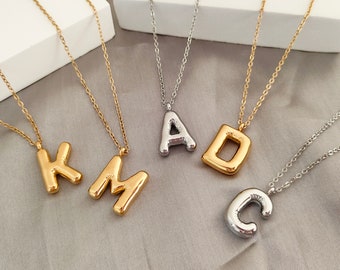 Halsband med ballongbokstav, bubbelbelagd initialhänge, 3D-puffhalsband i guld med bokstav, personligt bubbelhalsband, present till henne, monogramhalsband
