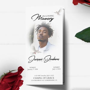 White Dove Trifold Funeral Program Template | Editable, 11x17, 8.5x11, 8.5x14