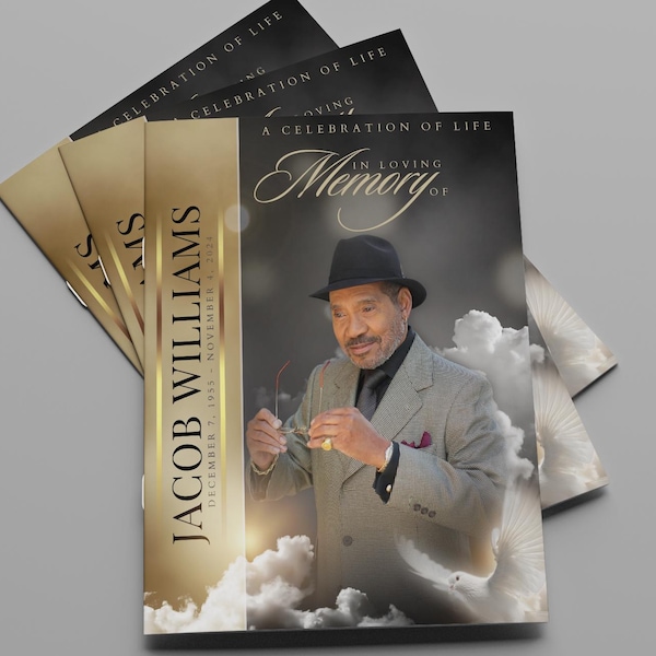 Black and Gold Obituary Template, 8 Page