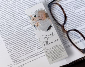 Floral Bouquet Memorial Bookmark Template | Front Back Printable, Editable, 2x6,2.5x7