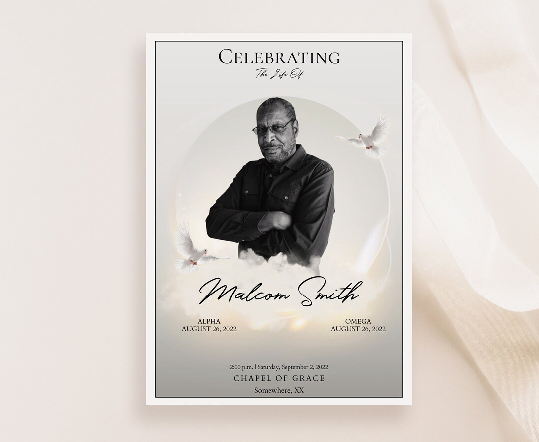Modern Funeral Program Template Bifold, 4 Page, Editable, 5.5x8.5, 5x7 Modern Funeral Program Template Bifold, 4 Page, Editable, 5.5x8.5, 5x7