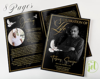 Black Marble and Gold 8 Page Funeral Booklet Program Template | Bi-Fold, 8 Page, Editable, 5.5x8.5, 8.5x11