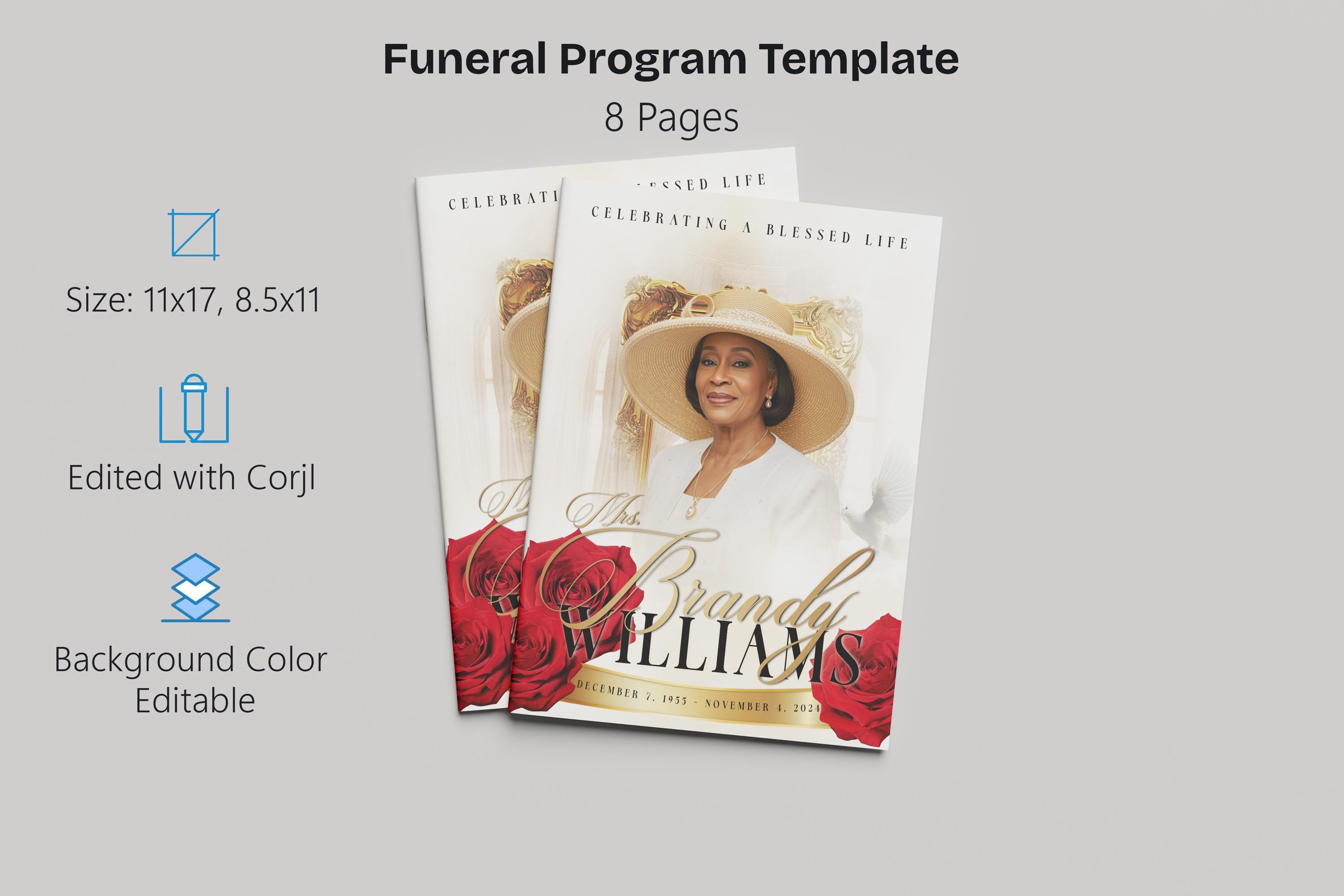 Red Roses Funeral Program, 8 Page 11x17, 8.5x11 - Etsy