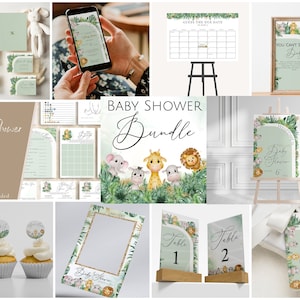 Safari Baby Shower Invitation Suite Bundle | Gender Neutral Baby Shower Printable Editable Safari Animal Baby Shower Mega Bundle