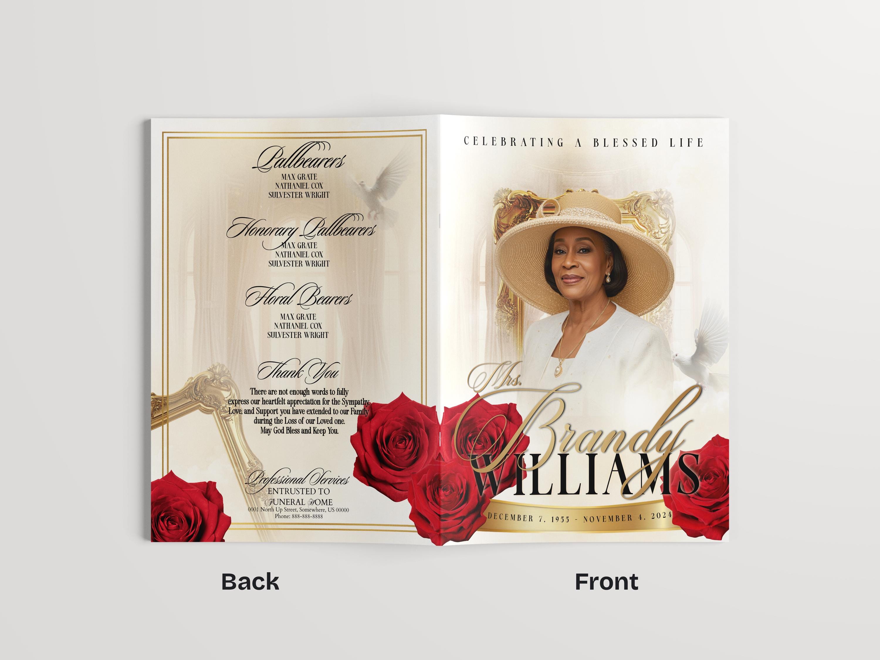 Red Roses Funeral Program, 8 Page 11x17, 8.5x11 - Etsy