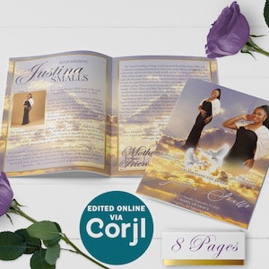 Purple Gold Sky 8 Page Funeral Program Template | Editable, 8.5x11, 11x17