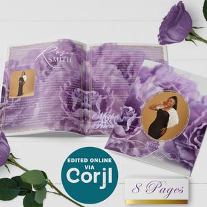 Purple Carnations 8 Page Funeral Program Template | Editable, 8.5x11, 8.5x5.5
