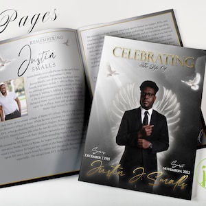 Modern Wings 8 Page Funeral Program Template | Bi-Fold, 8 Page, Editable, 5.5x8.5, 8.5x11