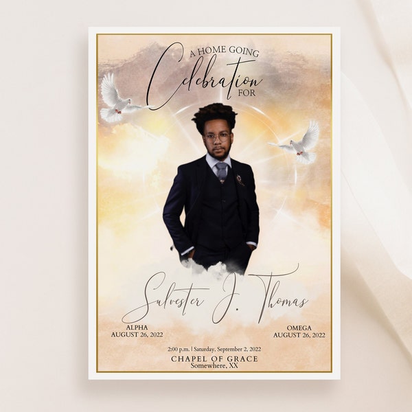 Heavenly Funeral Program Template | Bi-Fold, 4 Page, Editable, 5.5x8.5, 5x7