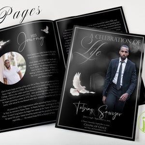 Black and Silver 8 Page Funeral Program Template | Bi-Fold, 8 Page, Editable, 5.5x8.5, 8.5x11