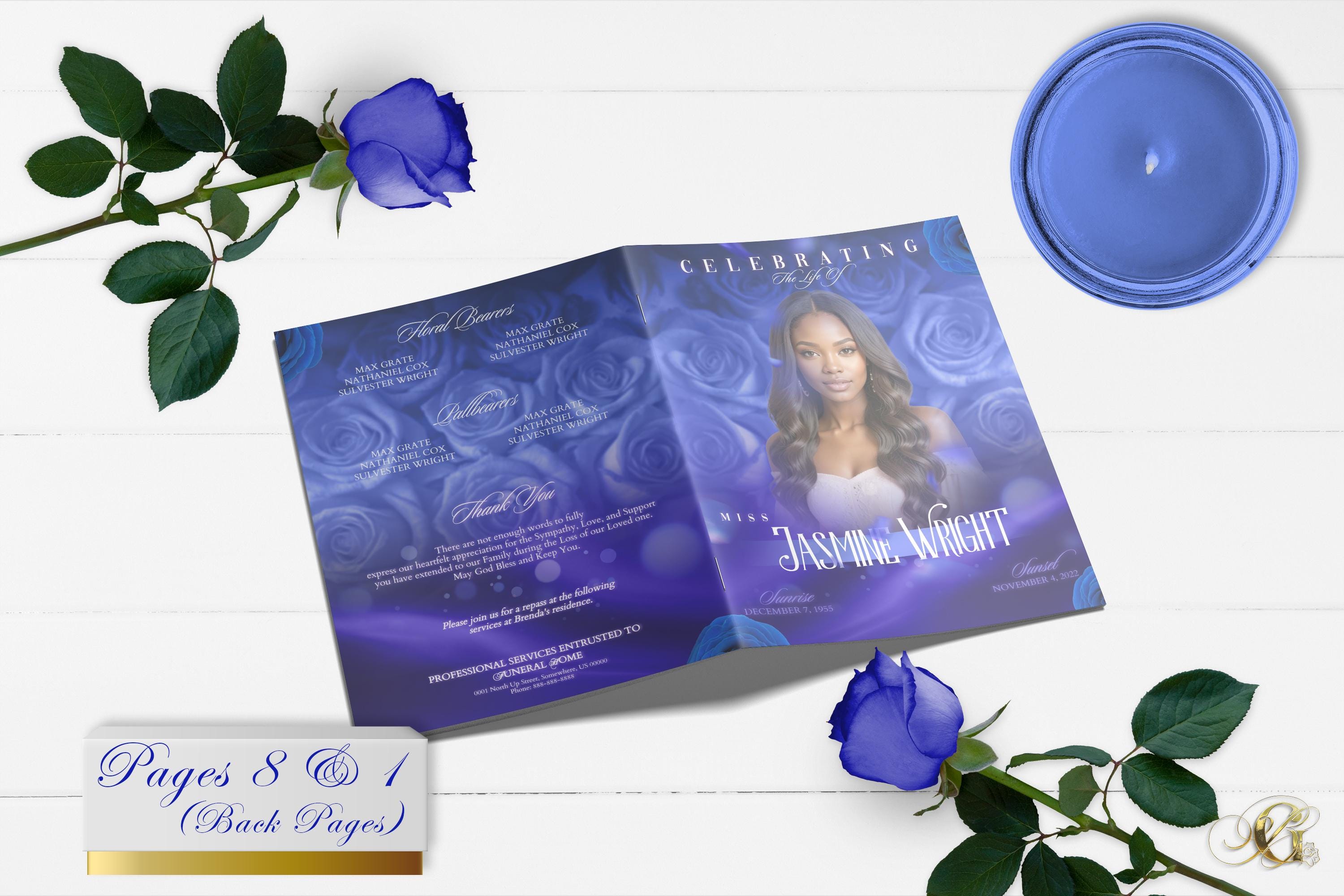 Royal Blue Roses Funeral Program | 8 Page, Bi-fold, Editable, 11x17 - Etsy