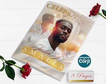 Gold Funeral Program Template: 8-Page Bi-Fold (Digital)