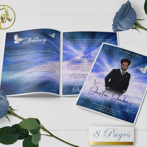 Modern Funeral Program Template | Bi-Fold, 8 Page, Editable, 5.5x8.5, 8.5x11