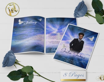 Modern Funeral Program Template | Bi-Fold, 8 Page, Editable, 5.5x8.5, 8.5x11