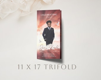 Burgundy Funeral Trifold Program Template | 11x17 Trifold