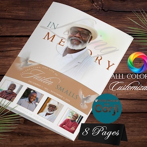 White Simple 8 Page Funeral Program Template | Bi-Fold, 8 Page, Editable, 11x17