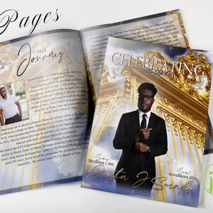 Heaven's Gates 8 Page Funeral Program Template | Bi-Fold, 8 Page, Editable, 5.5x8.5, 8.5x11