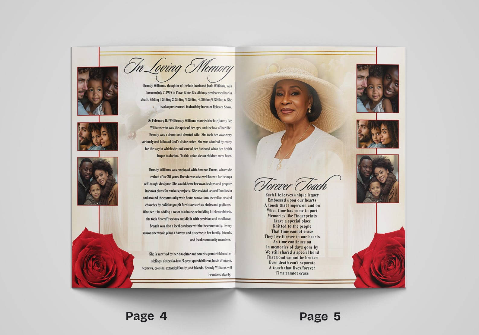 Red Roses Funeral Program, 8 Page 11x17, 8.5x11 - Etsy