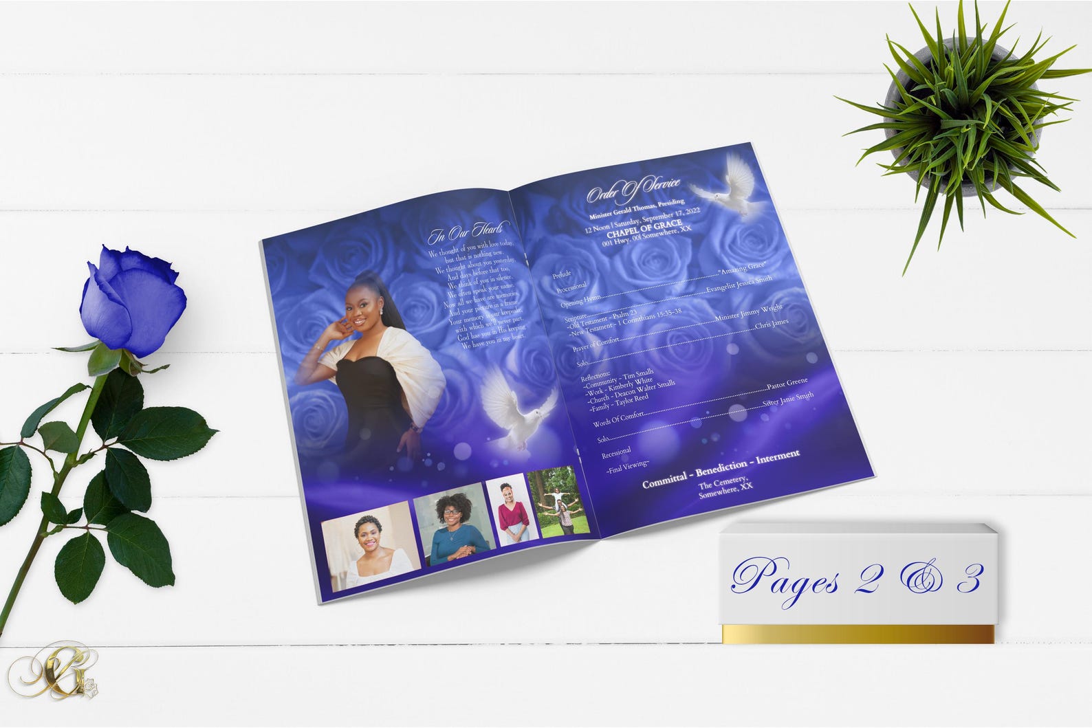 Royal Blue Roses Funeral Program | 8 Page, Bi-fold, Editable, 11x17 - Etsy