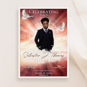 Men's Funeral Program Template | Bi-Fold, 4 Page, Editable, 11x17, 5.5x8.5, 5x7