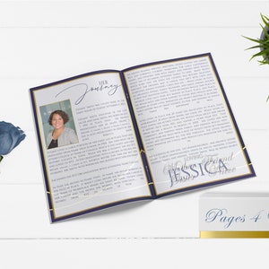 Navy Blue and Gold 8 Page Funeral Program Template Bi-Fold, 8 Page, Editable, 5.5x8.5, 8.5x11 image 3