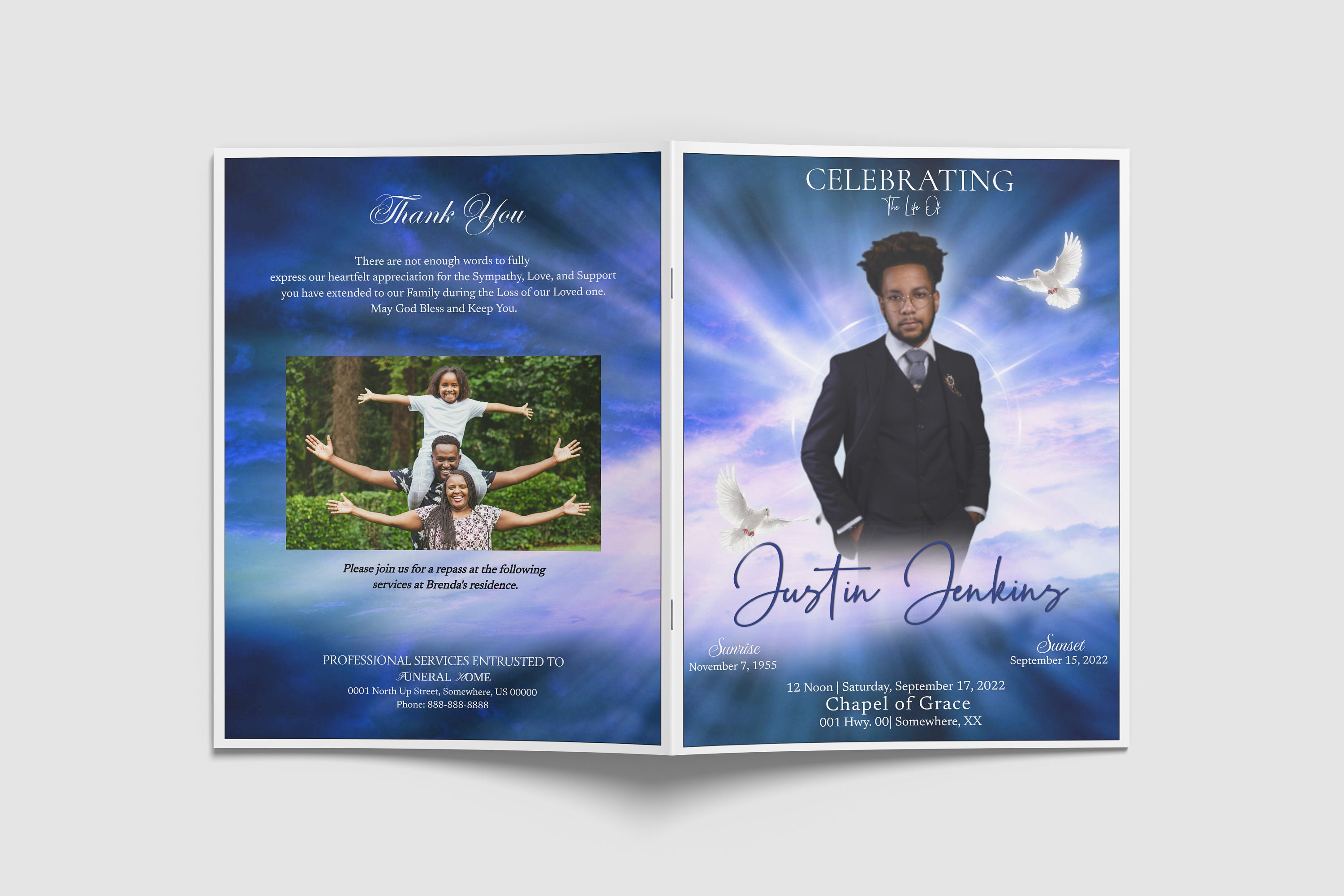 Modern Funeral Program Template Bifold 8 Page Editable Etsy