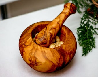 Olive Wood  Round Mortar and Pestle, pestle and mortar, gift for parents, gift, christmas gift, wedding gift