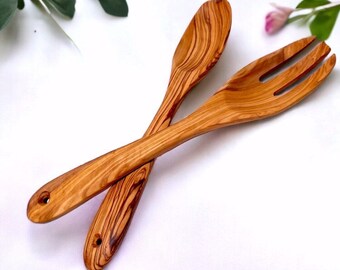 Set di posate per insalata personalizzate, in legno d'ulivo, fatto a