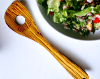 Olive Wood Pointed Stirring Rice Cooking Spoon with Hole 30cm