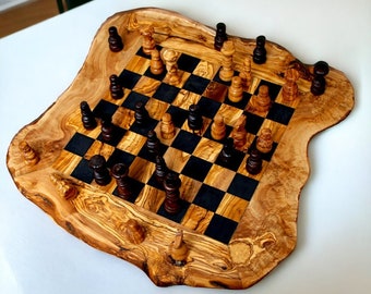 Olive Wood handmade Chess Board, chess set with chess pieces great birthday gift, gift for him , chess lovers, chess game