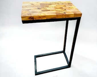 C Shaped End Grain Table with Metal Frame