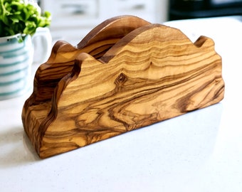 Olive Wood Classic Napkin Holder, tableware, dinner table, kitchen, decor, gift, handmade, wooden napkin holder, natural, artisanal, decor